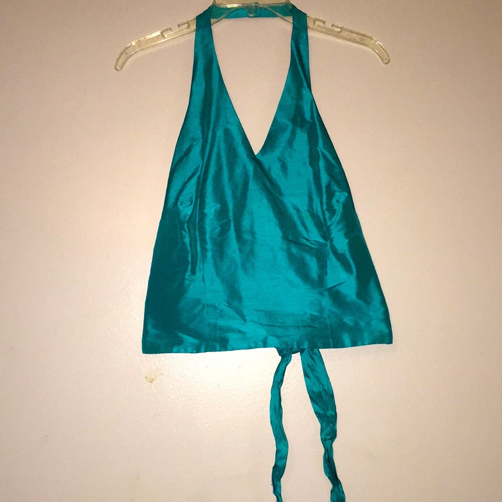 Vintage Ann Taylor Silk Wrap Halter Top Adjustable Button Collar